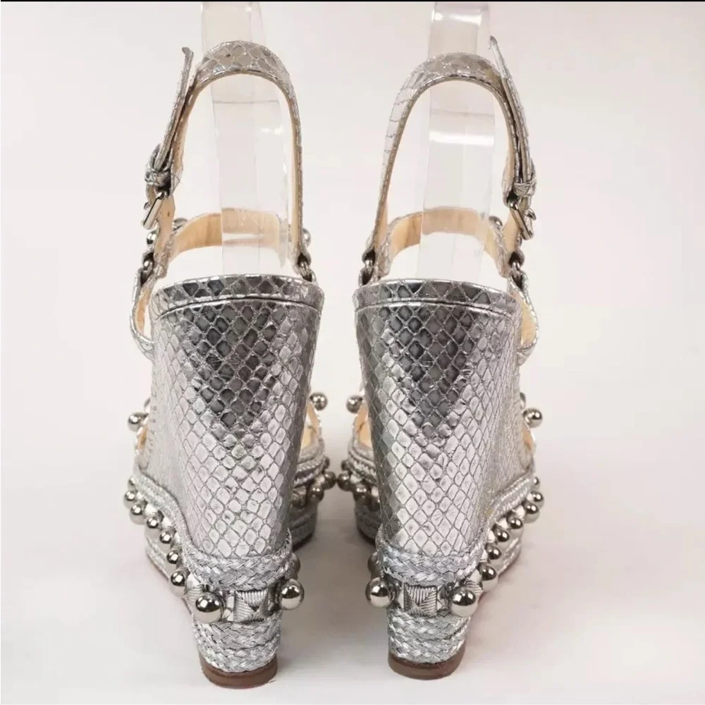 ๐ฅCHRISTIAN LOUBOUTIN 100% AuthSilver Snake&Embellished Platform Espadrille 39 - Picture 5 of 16